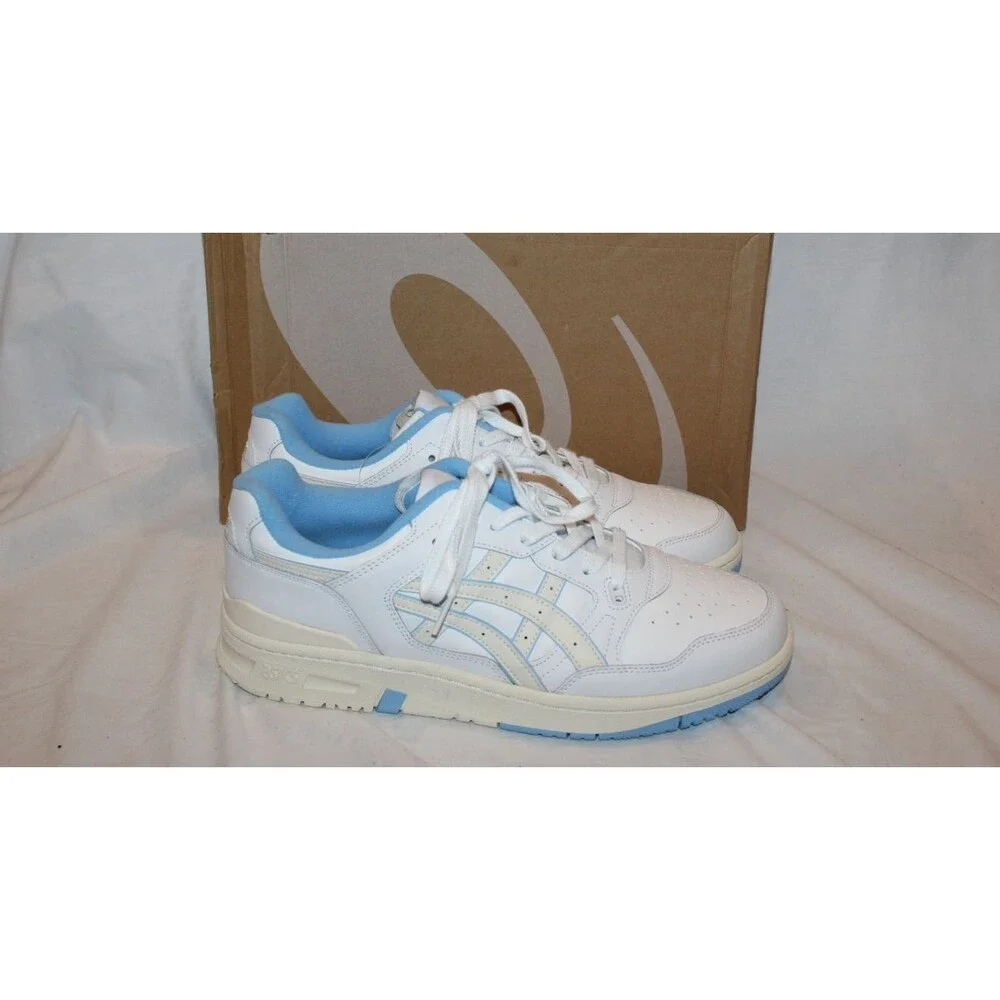 ASICS EX89 Men's Athletic Leather Sneakers White Blue Classic Sneakers NEW 10